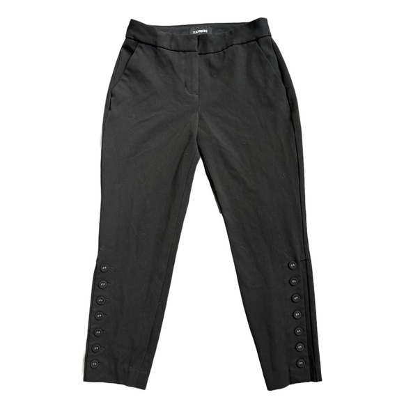 EXPRESS BLACK MID RISE COLUMNIST ANKLE DRESS PANTS WITH BUTTON EMBELLISHMENTS - Picture 1 of 10